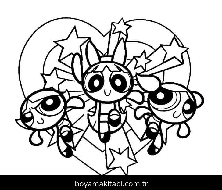 Powerpuff Girls boyama sayfası – sanatsal çalışma, çocuklar için