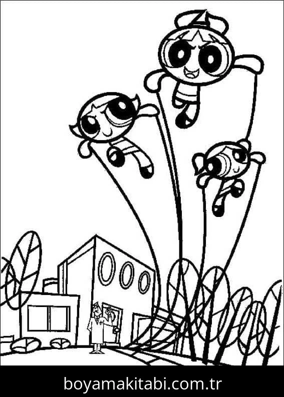Powerpuff Girls boyama sayfası – basit çizim, kolay boyama