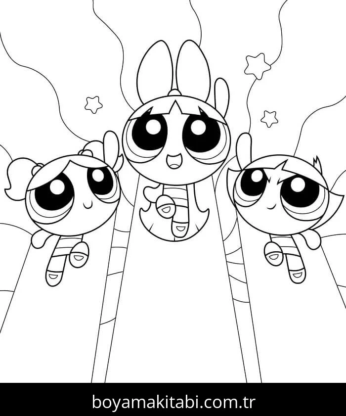 Powerpuff Girls boyama sayfası – boyama çalışması, yaratıcılığı geliştirir