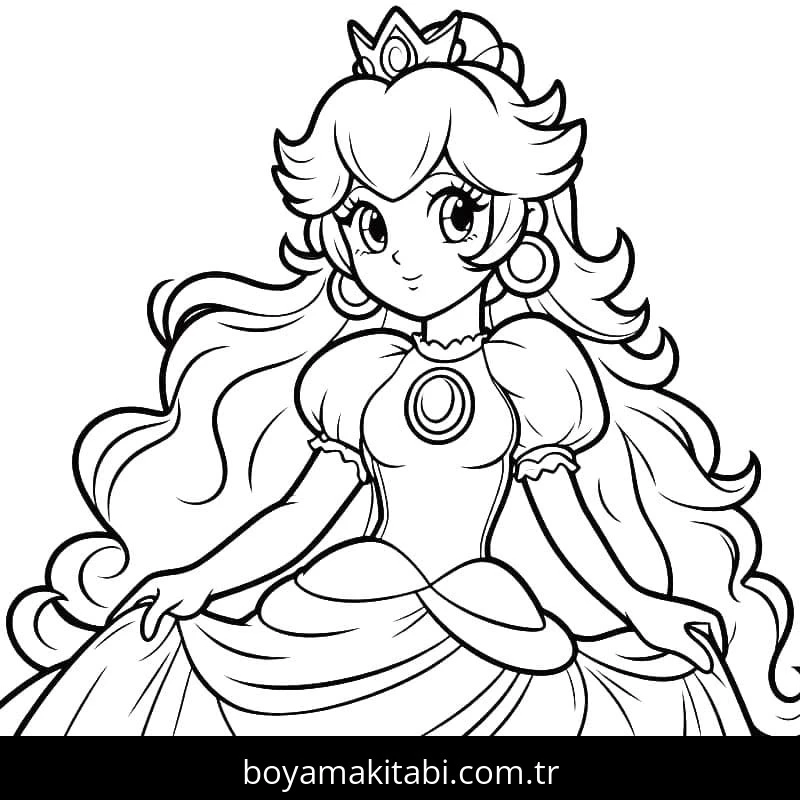 Prenses Peach boyama sayfası – renkli çizimler, okul öncesi