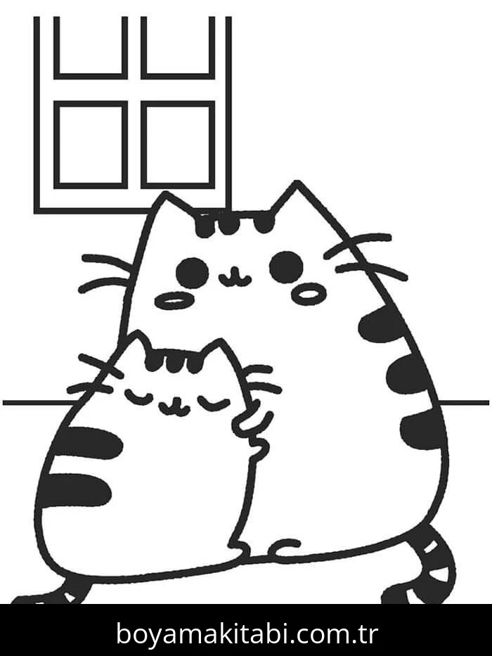 Pusheen boyama sayfası – keyifli zaman, renkli çizimler