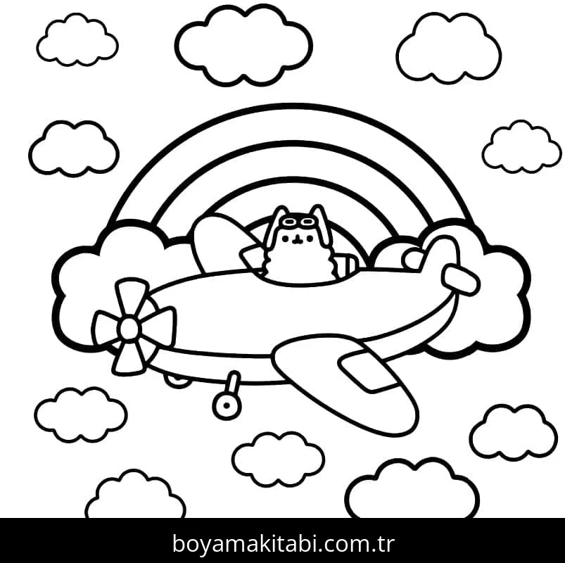 Pusheen boyama sayfası – çocuk aktivitesi, PDF indir