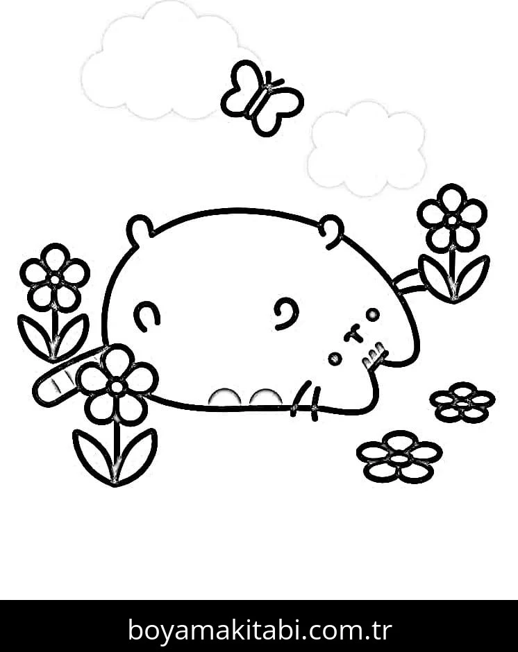Pusheen boyama sayfası – sanatsal çalışma, çocuklar için