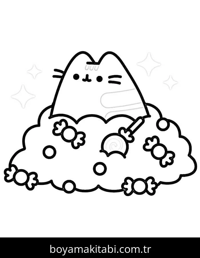 Pusheen boyama sayfası – yaratıcılık, eğlenceli etkinlik