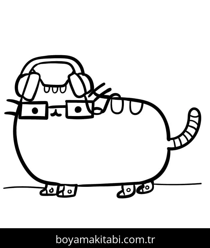 Pusheen boyama sayfası – çizgi film temalı, basit çizim