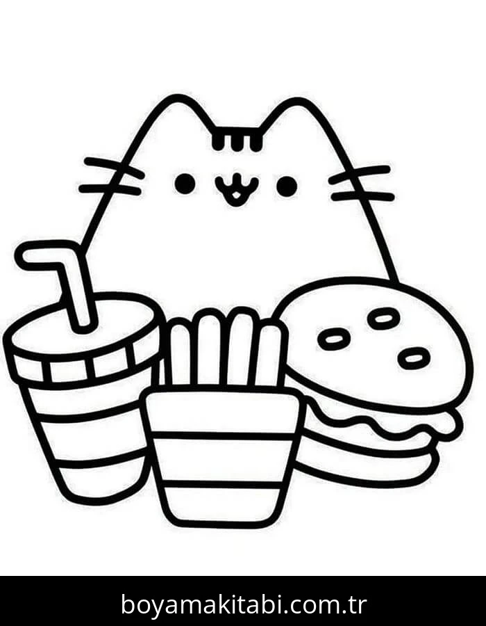 Pusheen boyama sayfası – basit çizim, kolay boyama