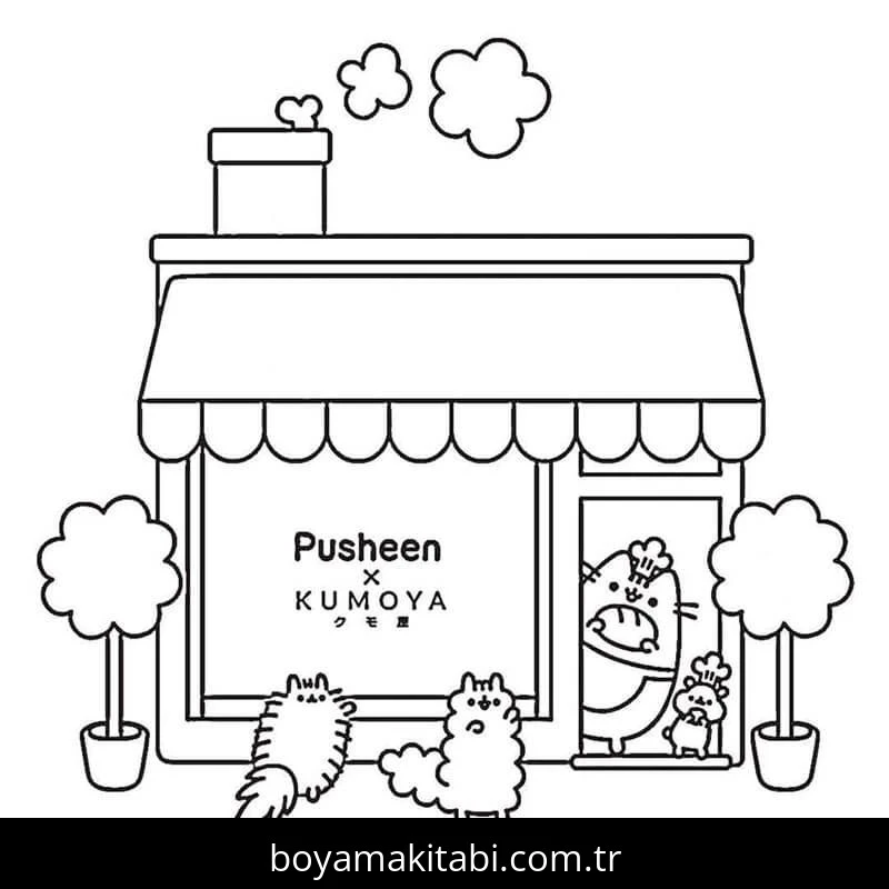 Pusheen boyama sayfası – kolay boyama, eğitici aktivite