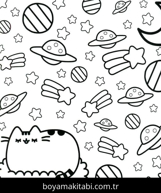 Pusheen boyama sayfası – okul öncesi, evde etkinlik