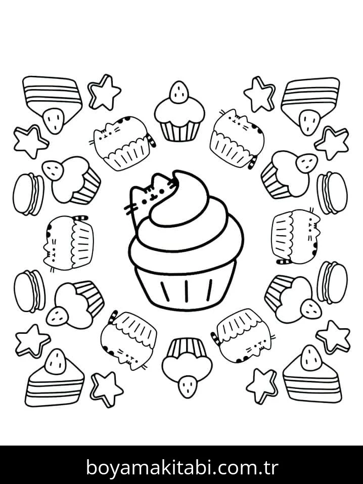 Pusheen boyama sayfası – sevimli karakter, sanatsal çalışma