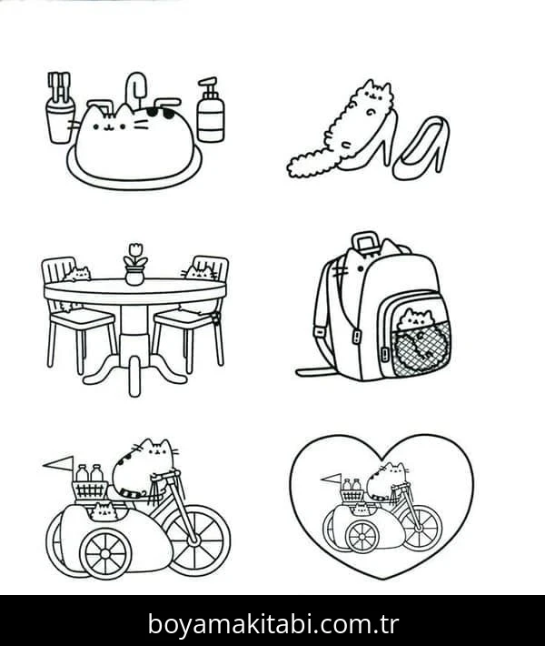 Pusheen boyama sayfası – keyifli zaman, renkli çizimler