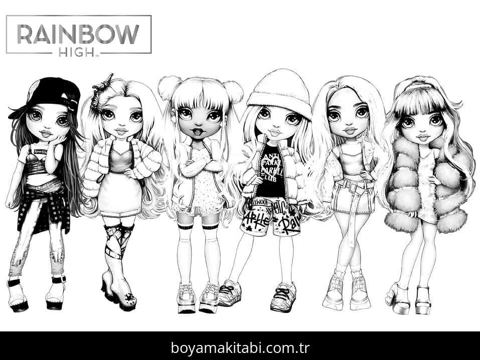 Rainbow High boyama sayfası – eğlenceli etkinlik, el becerilerini geliştirir