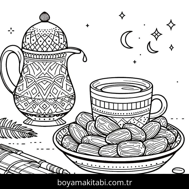 Ramazan Bayramı boyama sayfası – keyifli zaman, renkli çizimler