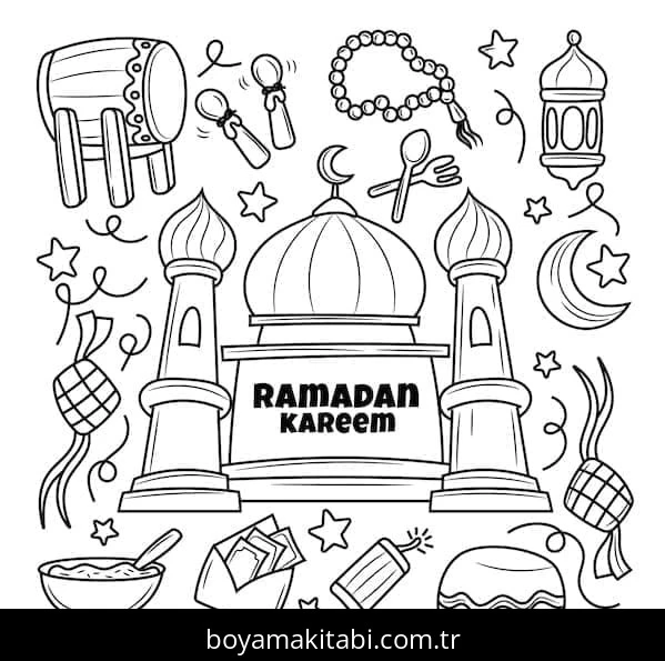 Ramazan Bayramı boyama sayfası – PDF indir, sevimli karakter