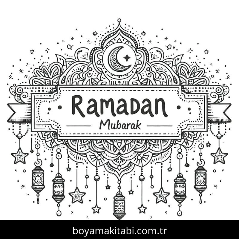 Ramazan Bayramı boyama sayfası – çizgi film temalı, basit çizim