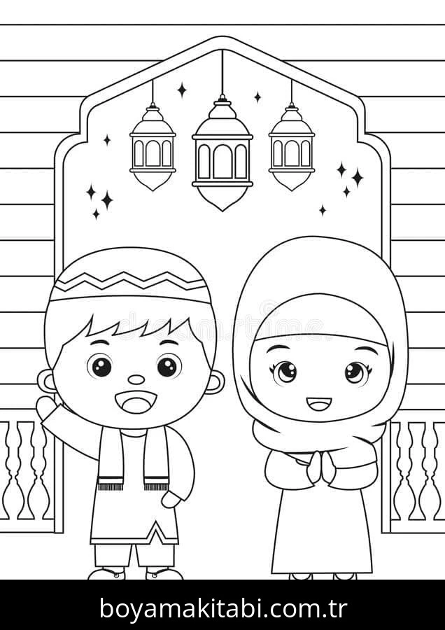 Ramazan Bayramı boyama sayfası – keyifli zaman, renkli çizimler