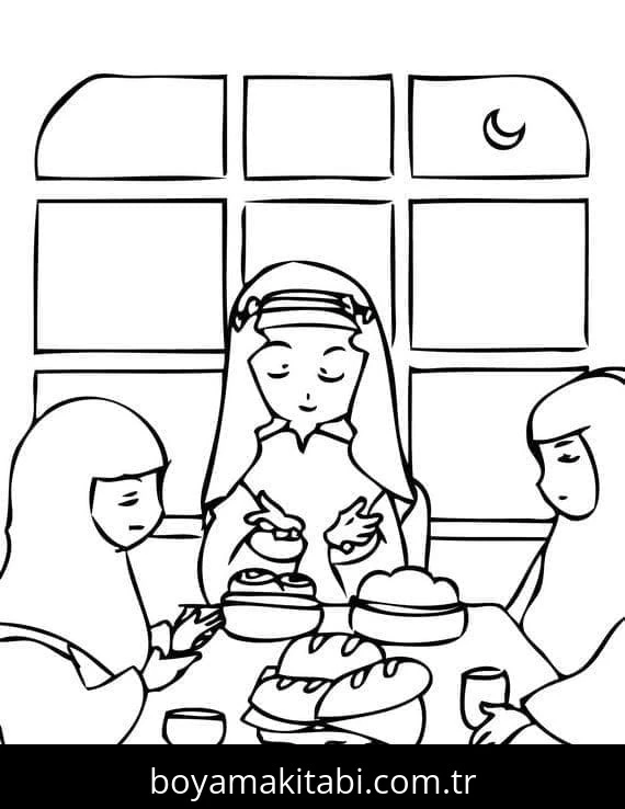 Ramazan Bayramı boyama sayfası – çocuk aktivitesi, PDF indir