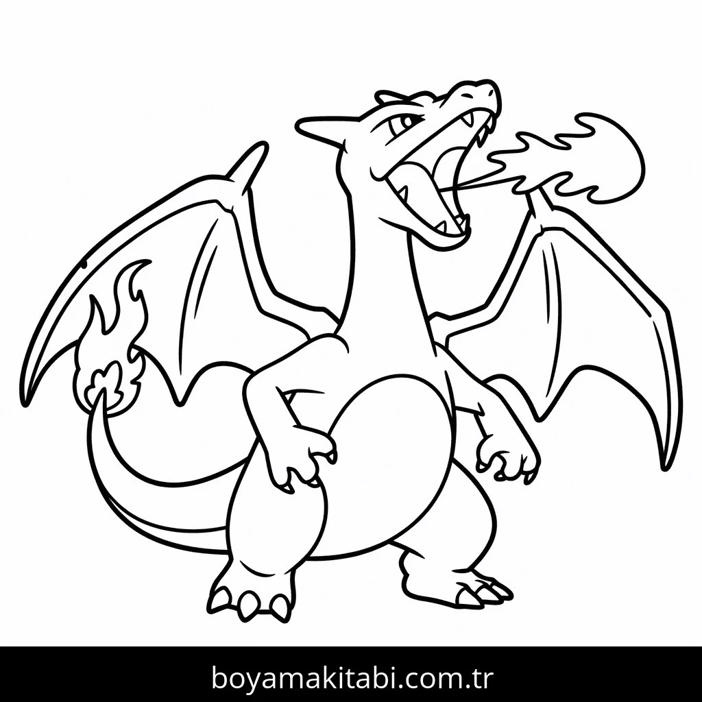 Charizard boyama sayfası #61 – basit çizim, yaz tatili etkinliği