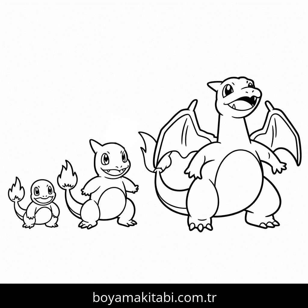 Charizard boyama sayfası #64 – renkli çizimler, dikkat ve odaklanma geliştirir