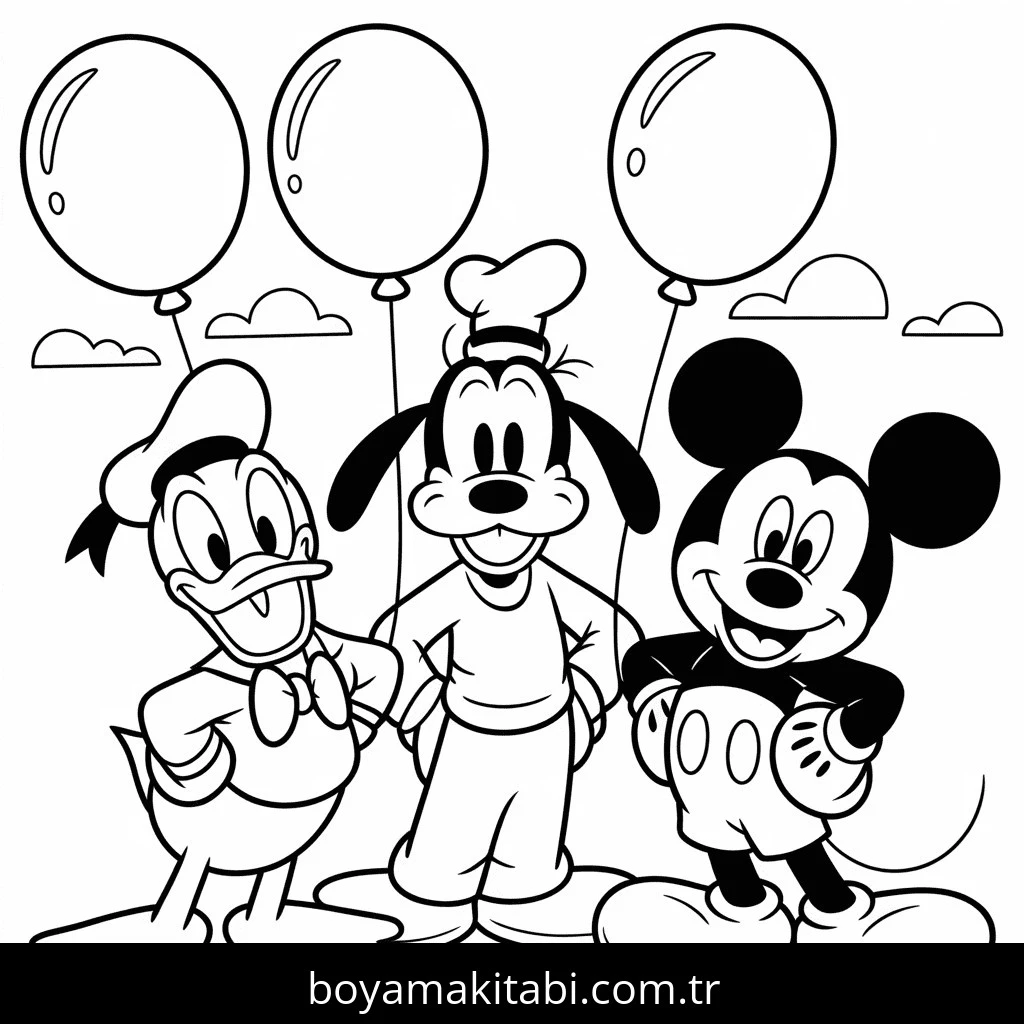Mickey Mouse (Miki Fare) boyama sayfası – çizgi film temalı, basit çizim