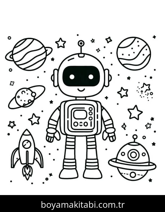 Robot boyama sayfası #105 – çizgi film temalı, basit çizim