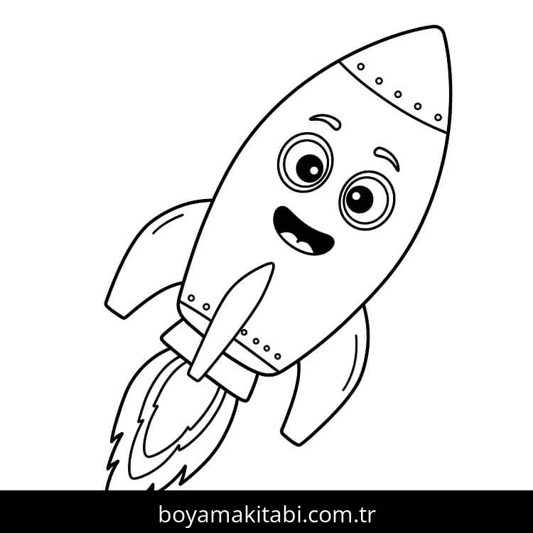 Roket boyama sayfası – renkli çizimler, okul öncesi