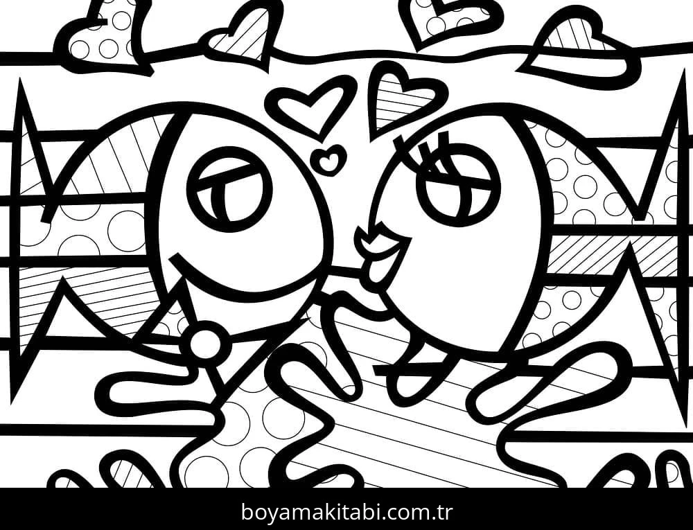 Romero Britto boyama sayfası – PDF indir, sevimli karakter