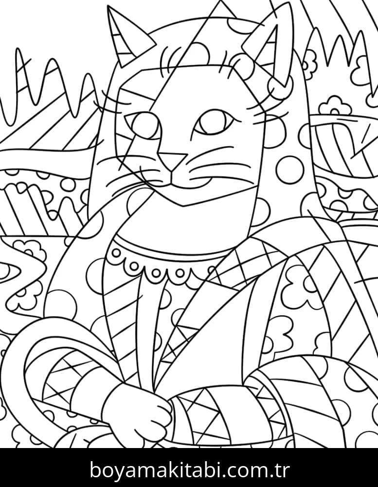 Romero Britto boyama sayfası – boyama etkinliği, çocuk aktivitesi