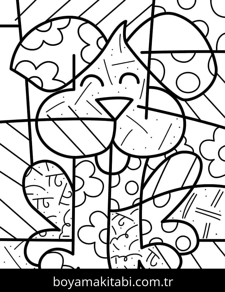Romero Britto boyama sayfası – sanatsal çalışma, çocuklar için