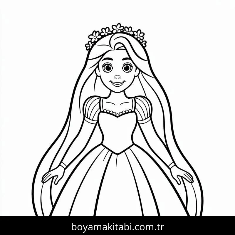Rapunzel boyama sayfası – boyama çalışması, yaratıcılığı geliştirir