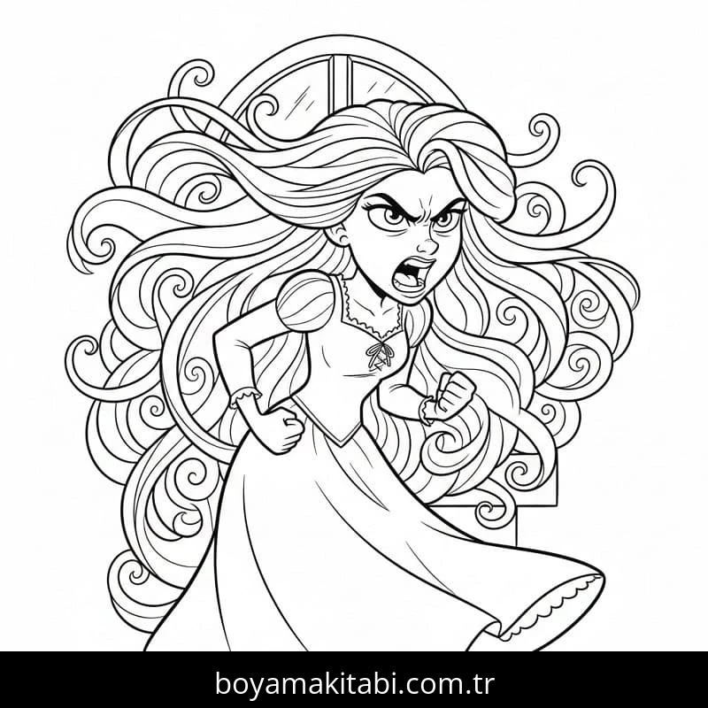 Rapunzel boyama sayfası – PDF indir, sevimli karakter