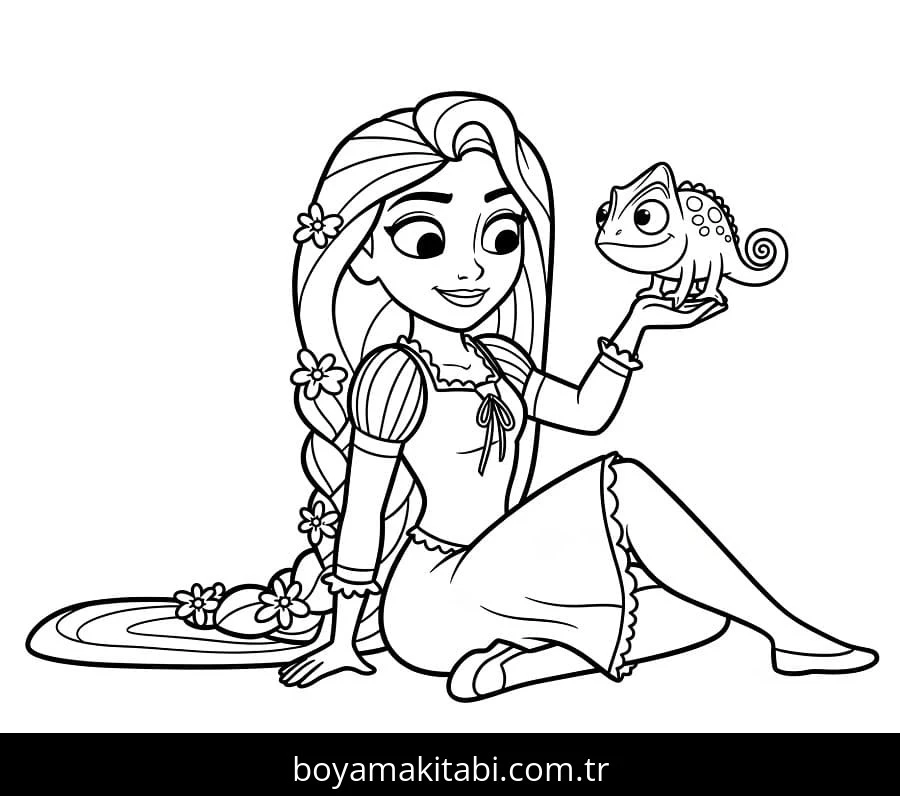 Rapunzel boyama sayfası – kolay boyama, eğitici aktivite