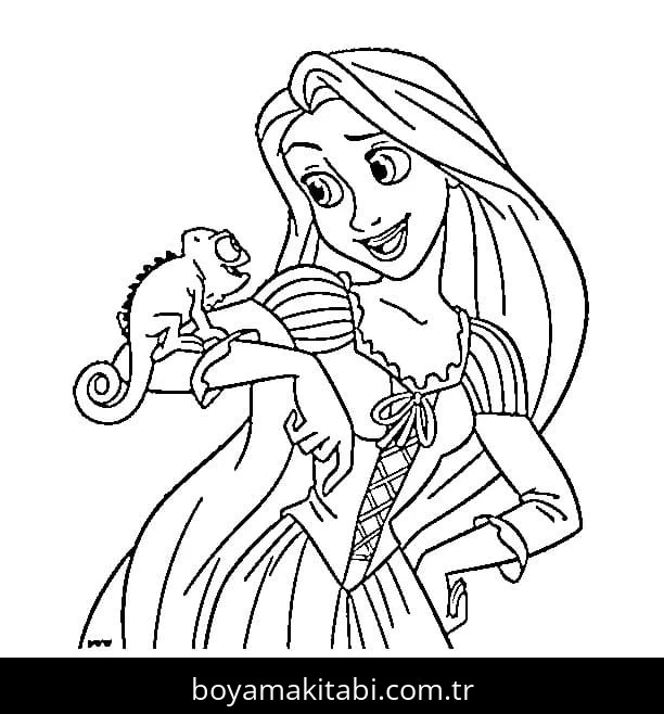 Rapunzel boyama sayfası – eğlenceli etkinlik, el becerilerini geliştirir
