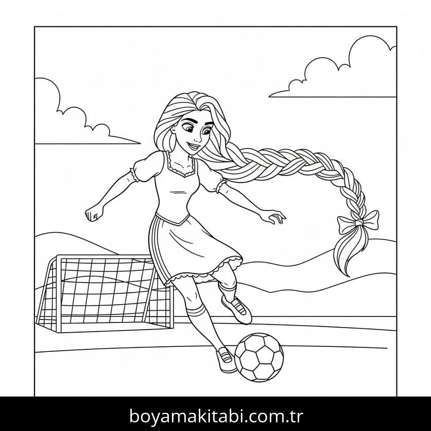 Rapunzel boyama sayfası – çocuk aktivitesi, PDF indir