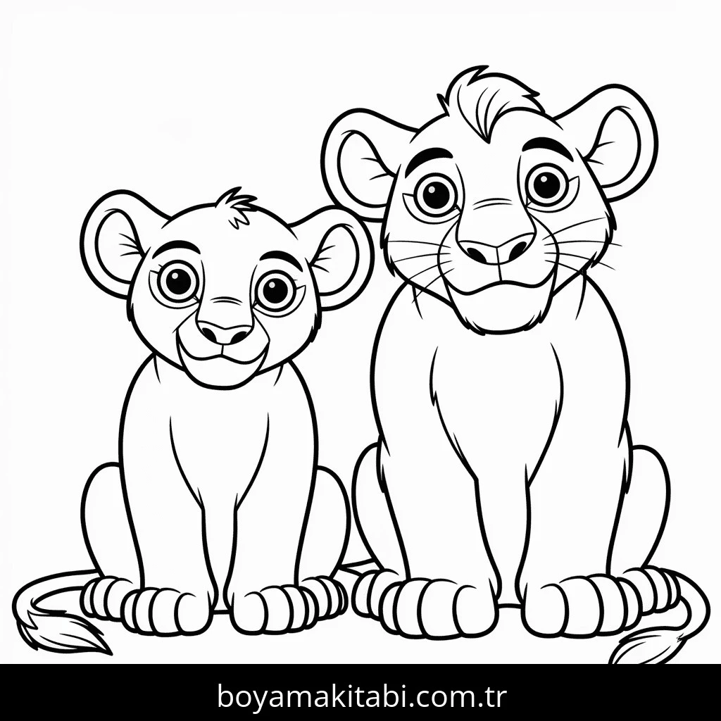 Aslan Kral boyama sayfası – basit çizim, kolay boyama