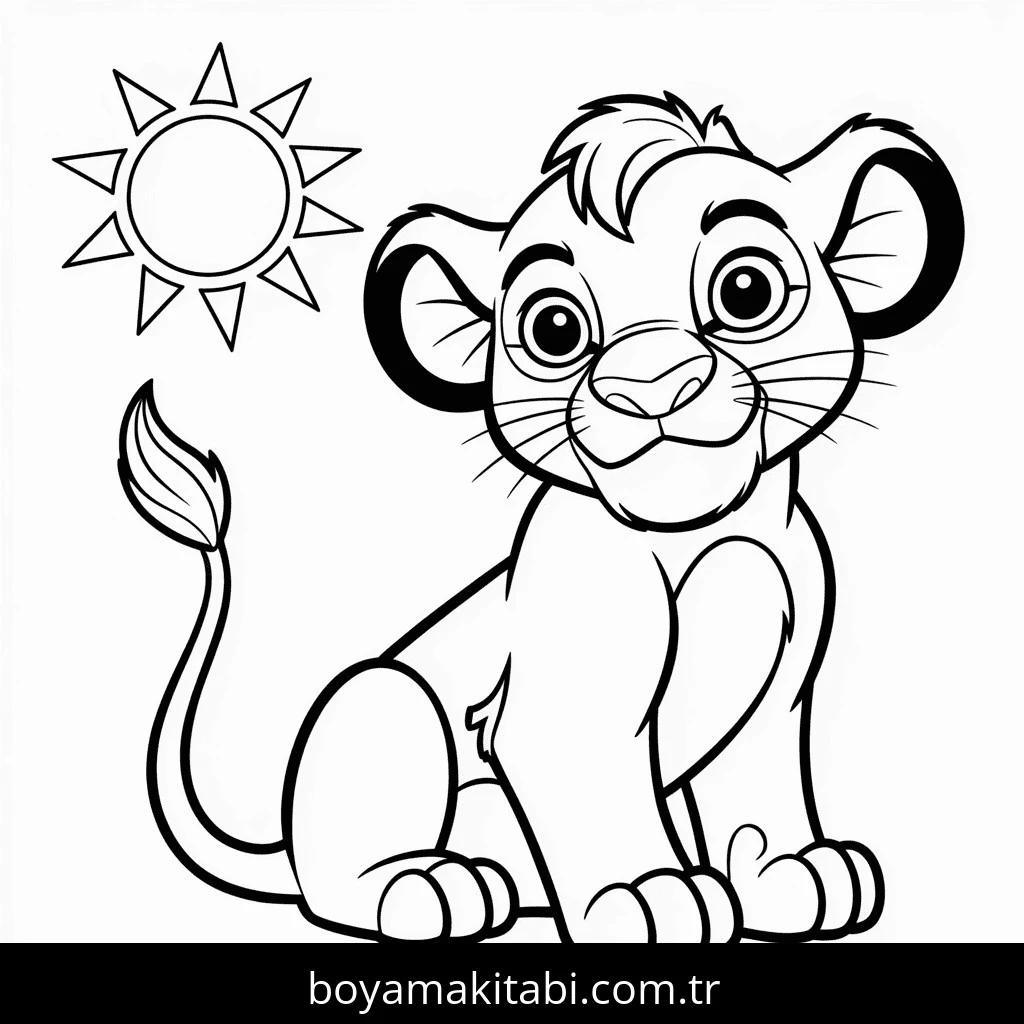 Aslan Kral boyama sayfası – çizgi film temalı, basit çizim
