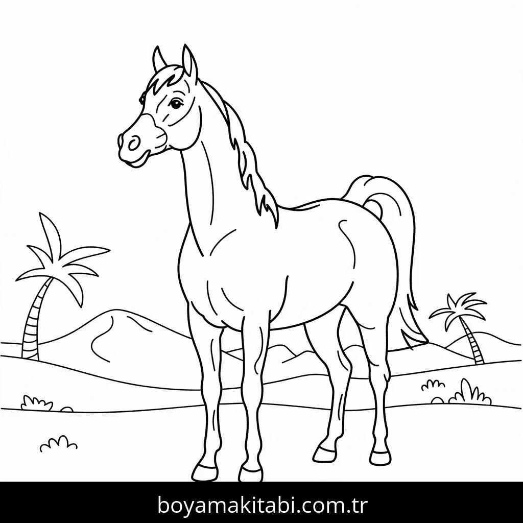 Atlar boyama sayfası – renkli çizimler, okul öncesi