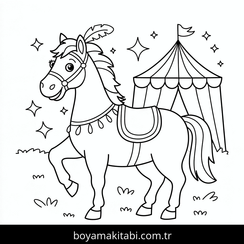 Atlar boyama sayfası – PDF indir, sevimli karakter