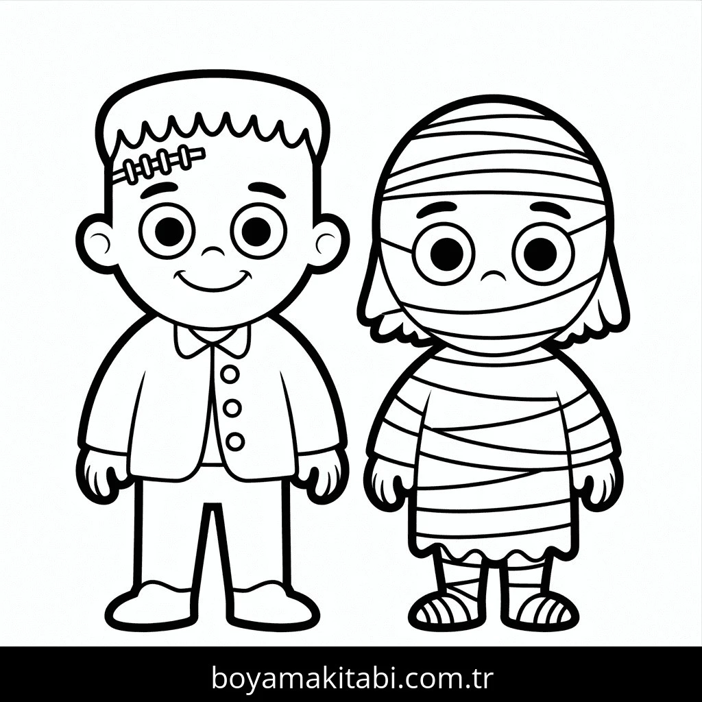 Cadılar Bayramı boyama sayfası – çizgi film temalı, basit çizim