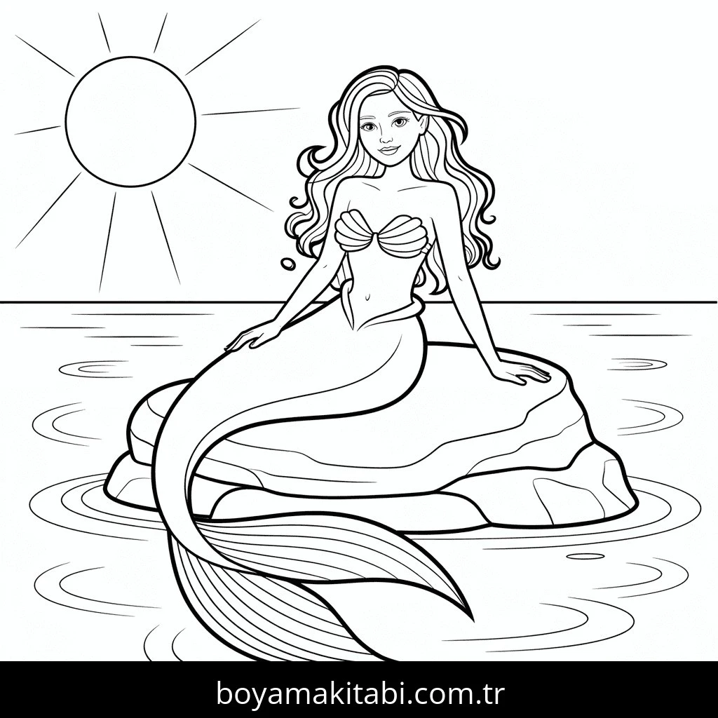 Denizkızı boyama sayfası – boyama çalışması, yaratıcılığı geliştirir