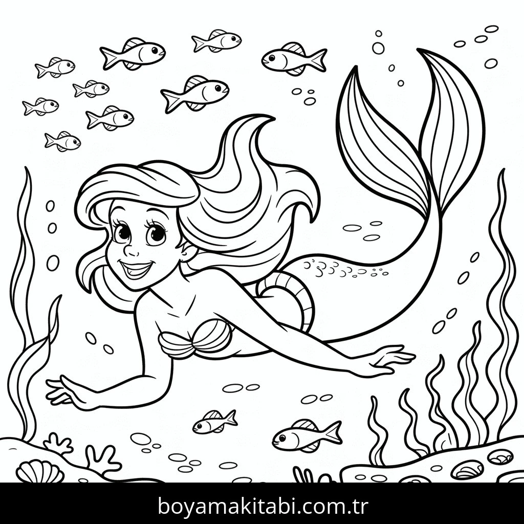 Denizkızı boyama sayfası – eğlenceli etkinlik, el becerilerini geliştirir