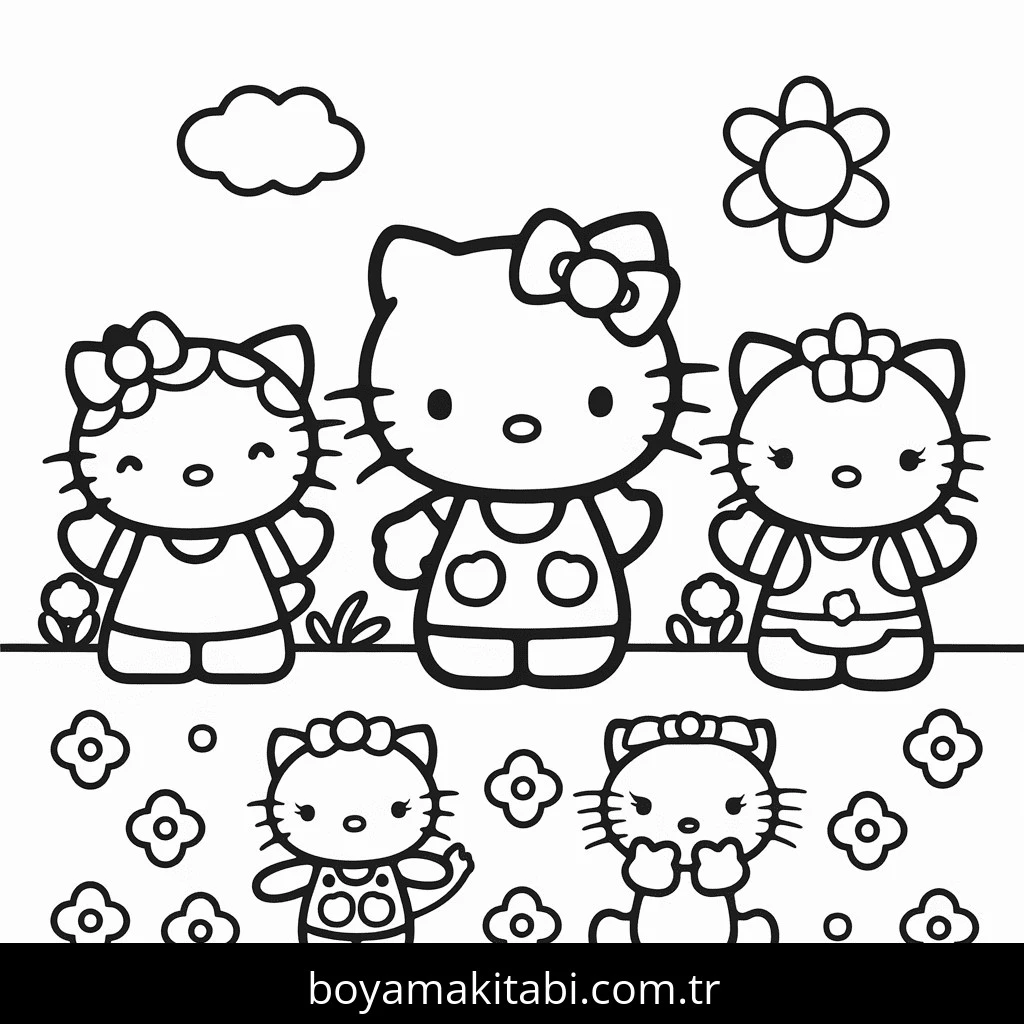 Hello Kitty boyama sayfası – sanatsal çalışma, çocuklar için