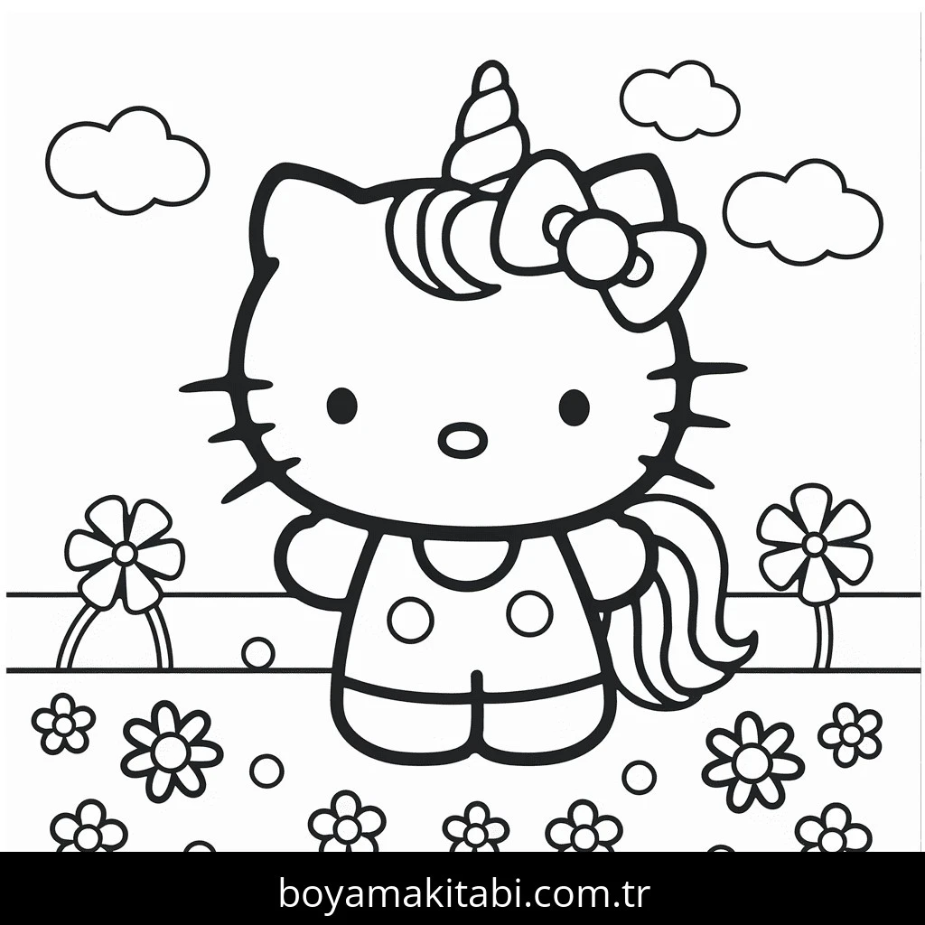 Hello Kitty boyama sayfası – çocuk aktivitesi, PDF indir