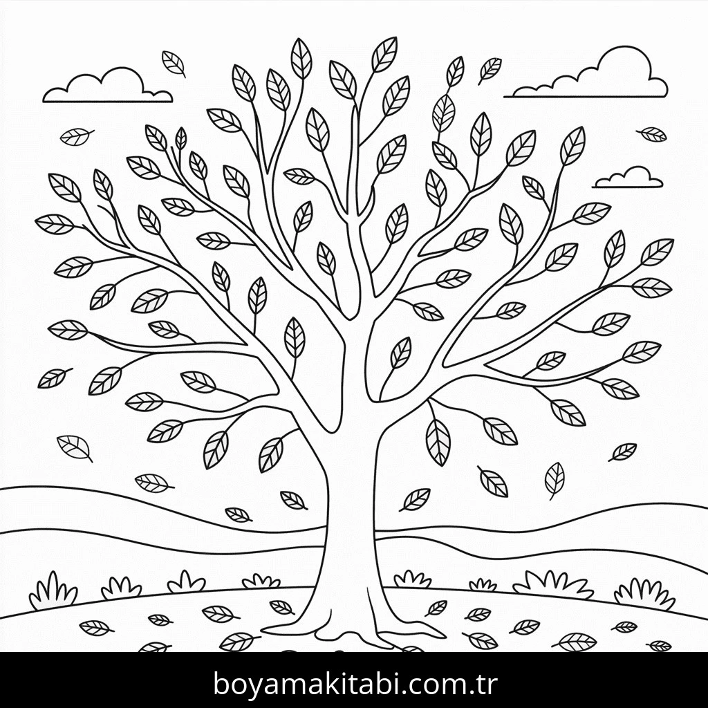 Sonbahar boyama sayfası #192 – dikkat ve odaklanma geliştirir, A4 baskıya uygun
