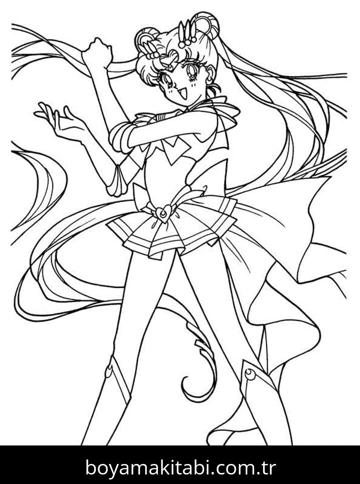 Sailor Moon boyama sayfası – el becerilerini geliştirir, boyama çalışması