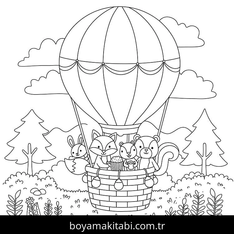 Sıcak Hava Balonu boyama sayfası – eğitici aktivite, yaratıcılık