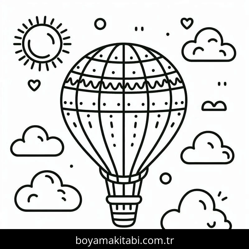 Sıcak Hava Balonu boyama sayfası – PDF indir, sevimli karakter