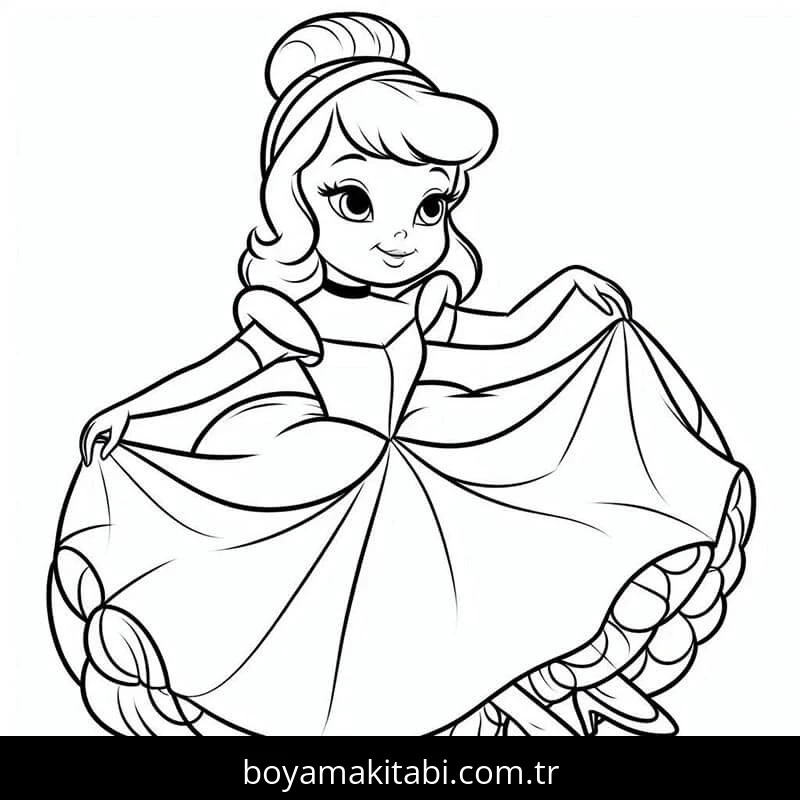 Sindirella boyama sayfası – PDF indir, sevimli karakter