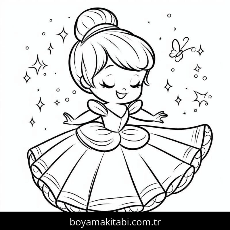 Sindirella boyama sayfası – kolay boyama, eğitici aktivite