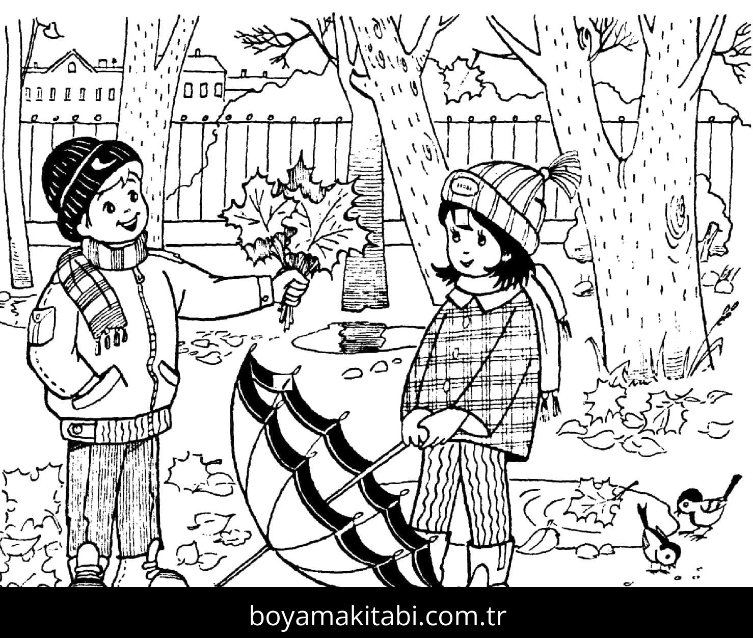 Sonbahar boyama sayfası – kolay boyama, eğitici aktivite