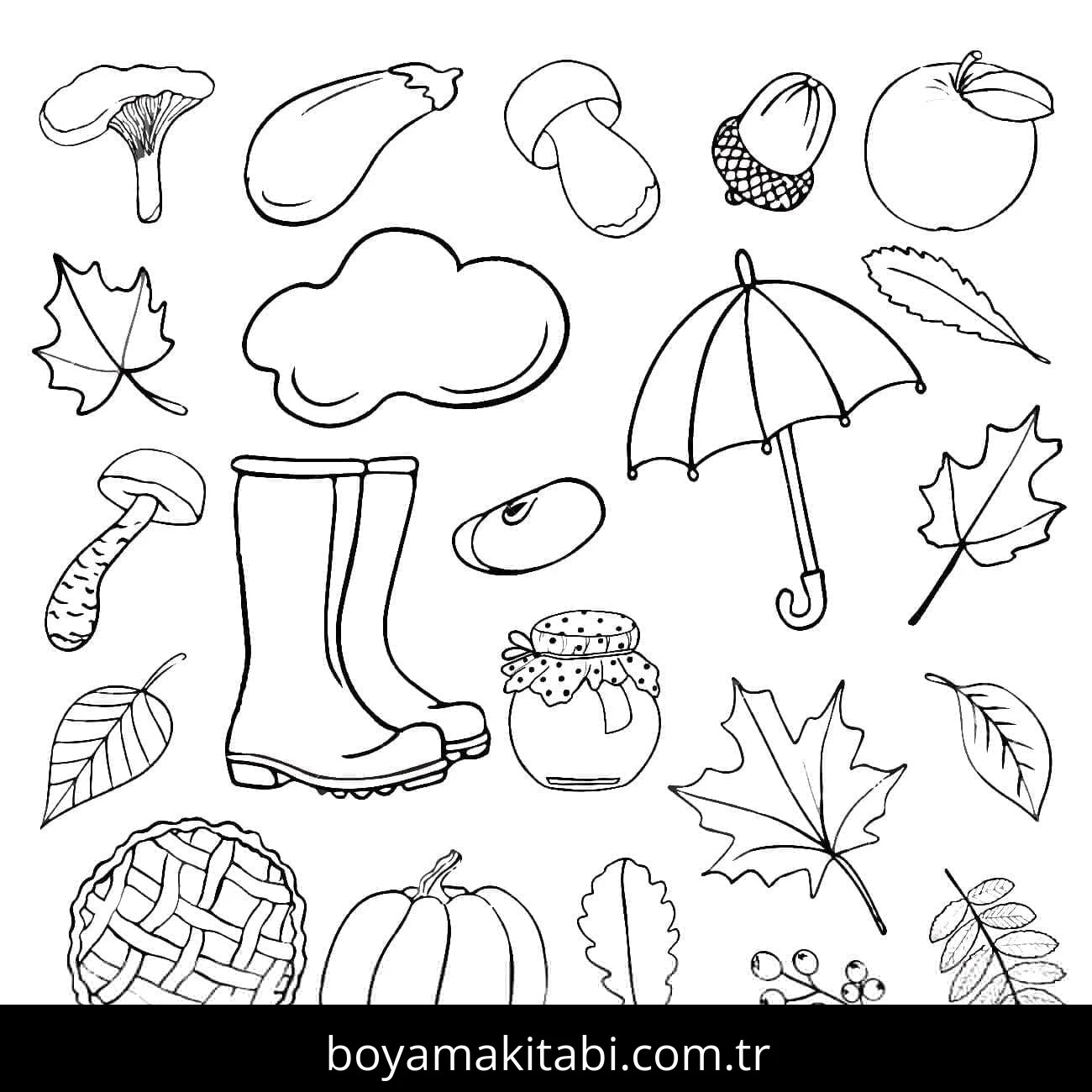 Sonbahar boyama sayfası – basit çizim, kolay boyama